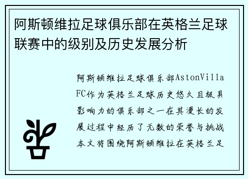 阿斯顿维拉足球俱乐部在英格兰足球联赛中的级别及历史发展分析